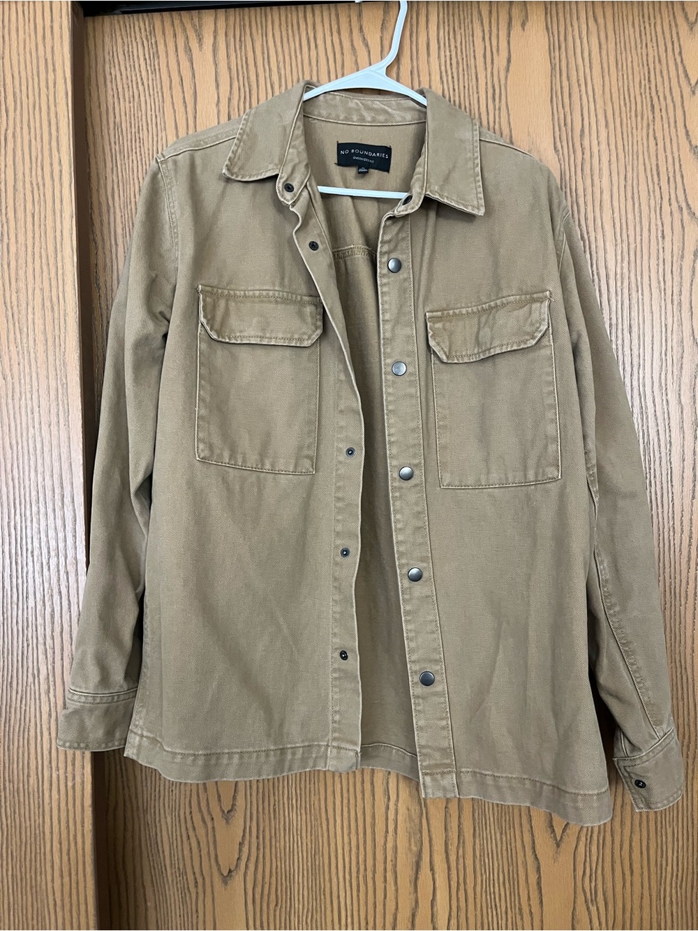 No Boundaries Men's Khaki Snap-Front Shirt Jacket Over Coat size XS
